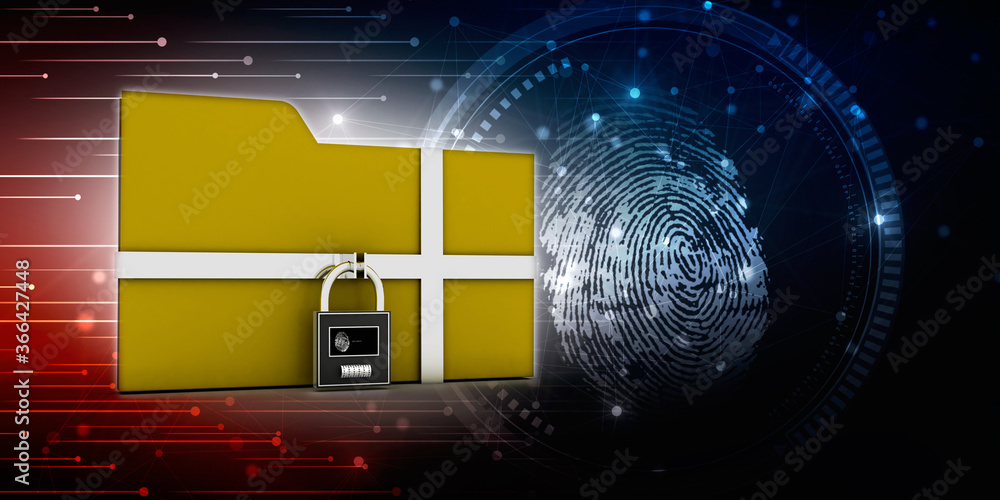 Poster yellow folder and lock. data security concept. 3d rendering