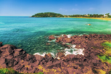 Horizon of the ocean water background small waves at low tide