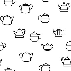 Teapot Kitchen Utensil Vector Seamless Pattern Thin Line Illustration