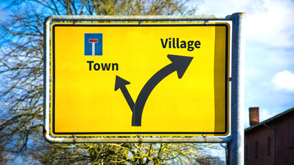 Street Sign to Village versus Town
