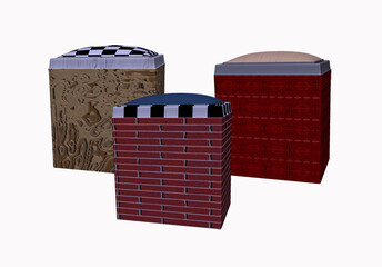 3D image of three styls of seats on white background