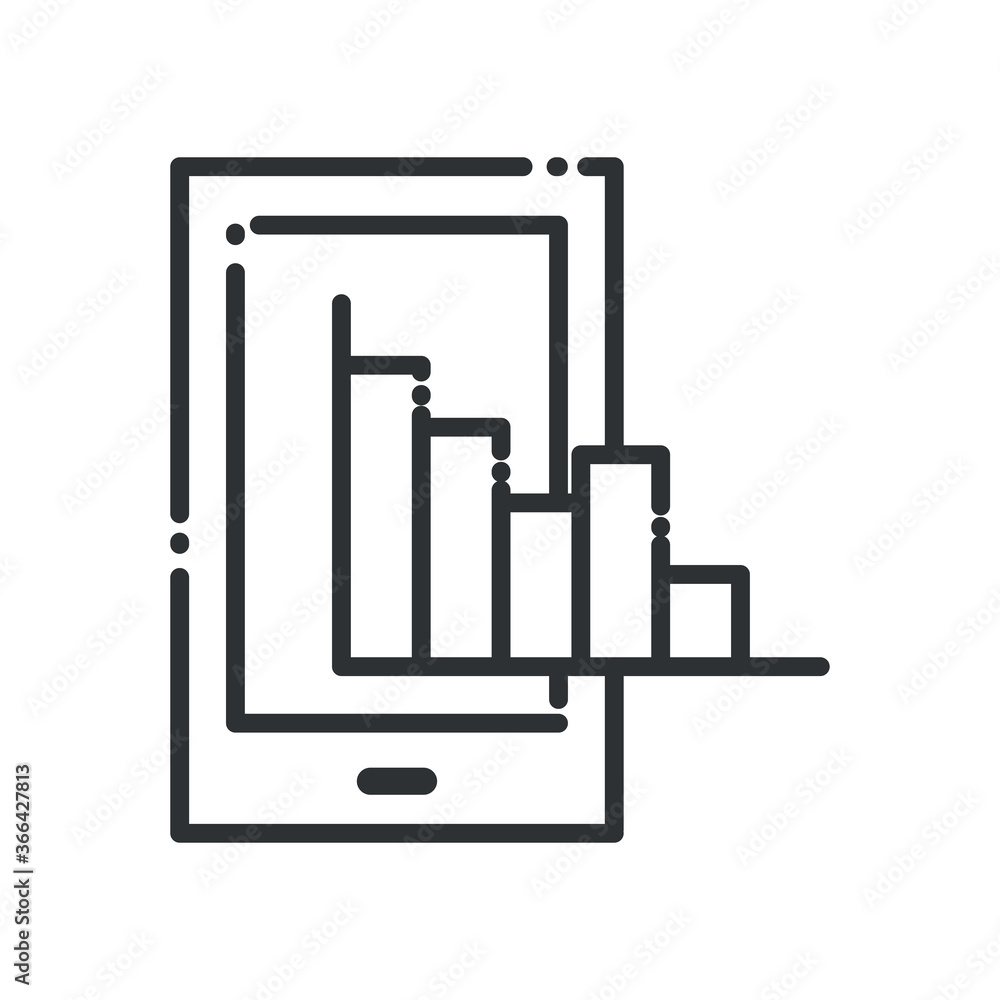 Poster smartphone with bars chart line style icon vector design