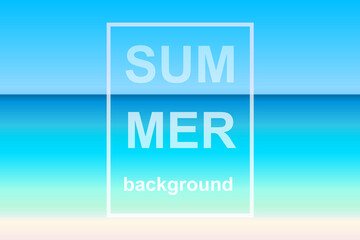 seascape view, sky, sea, beach landscape background in bright natural colorful gradient colors with frame and text, minimal design style, stock vector illustration mockup for poster, banner, brochure