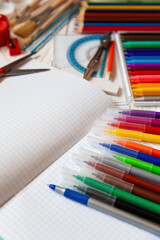 Back to school. Colorful office or school supplies. Copy space