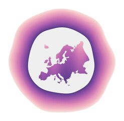 Europe icon. Colorful gradient logo of the continent. Purple red Europe rounded sign with map for your design. Vector illustration.