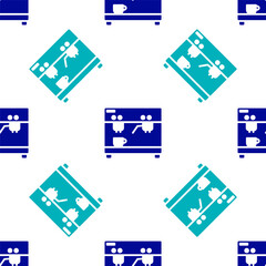 Blue Coffee machine icon isolated seamless pattern on white background. Vector Illustration.