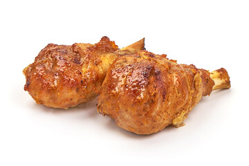 Roasted chicken legs, isolated on white background