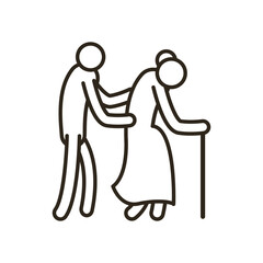 Grandmother with walking stick and nurse line style icon vector design