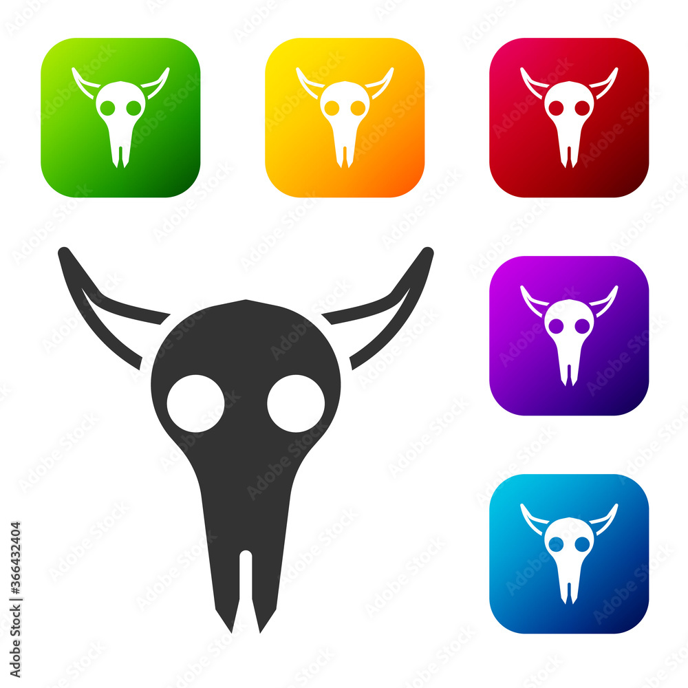 Sticker Black Buffalo skull icon isolated on white background. Set icons in color square buttons. Vector Illustration.