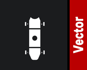 White Longboard or skateboard cruiser icon isolated on black background. Extreme sport. Sport equipment. Vector Illustration.