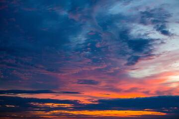 Fototapeta na wymiar Sky of different colors at sunset