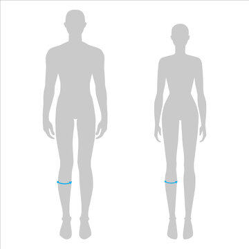 Women and men to do calf measurement fashion Illustration for size chart. 7.5 head size girl and boy for site or online shop. Human body infographic template for clothes. 