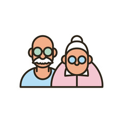 Grandmother and grandfather cartoons line and fill style icon vector design