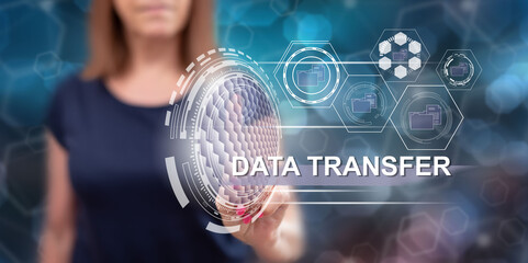 Woman touching a data transfer concept