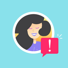 Profile warning caution notice on personal fake account icon or fraud user data risk alert notification vector flat cartoon icon, internet person id and safety danger message symbol isolated