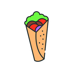 Vector burrito icon template. Traditional food logo concept: kebab, sandwich, shawarma, fajita, durum. Street fast food symbol illustration. Modern design for bar, cafe, stall, delivery