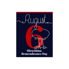 Calendar sheet, vector illustration on the theme of Hiroshima Remembrance Day August 6. Decorated with a handwritten inscription AUGUST and outline symbol.