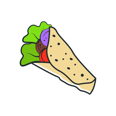 Vector burrito icon template. Traditional food logo concept: kebab, sandwich, shawarma, fajita, durum. Street fast food symbol illustration. Modern design for bar, cafe, stall, delivery