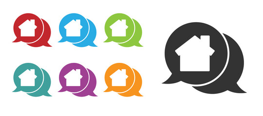 Black Real estate message house in speech bubble icon isolated on white background. Set icons colorful. Vector Illustration.