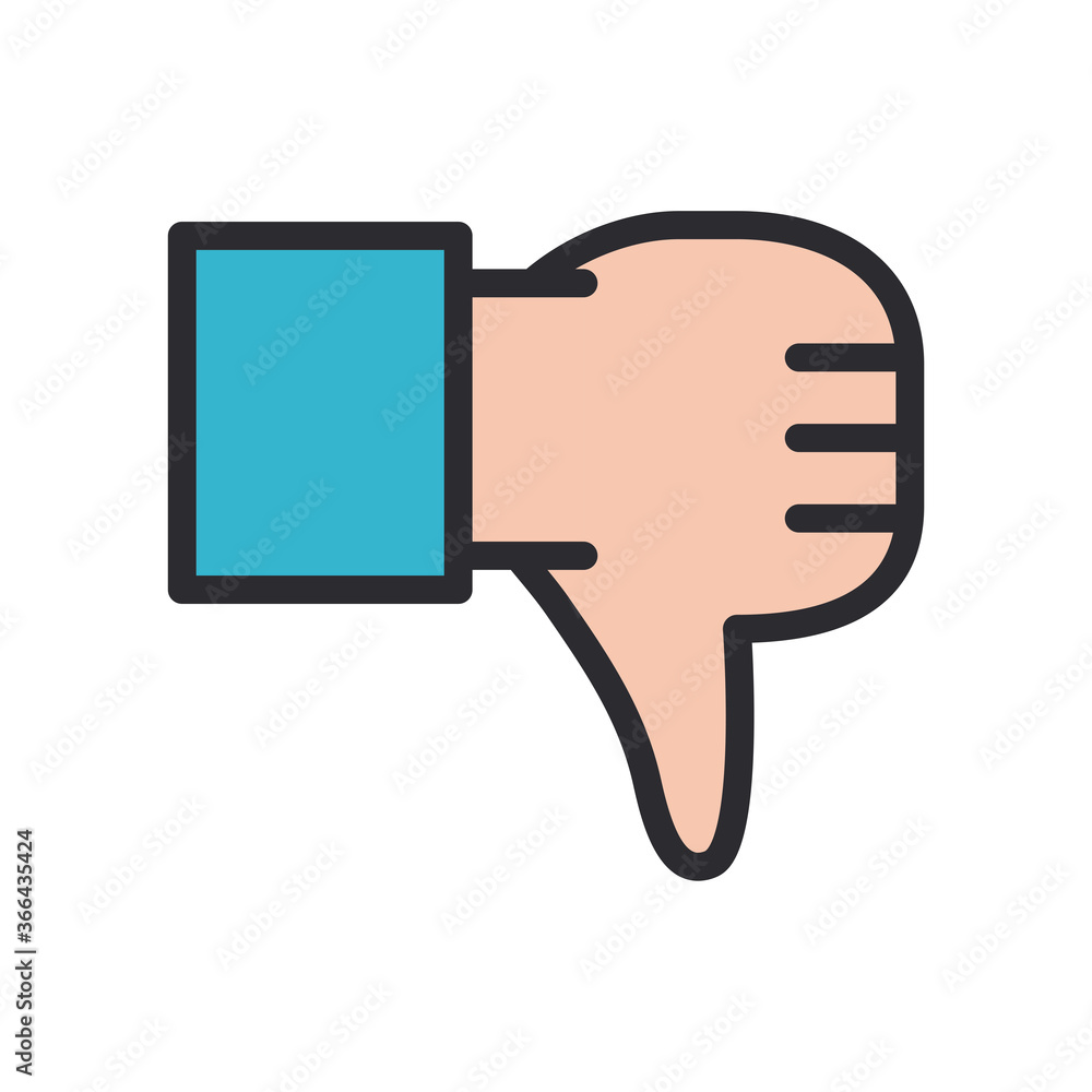 Poster dislike gesture with hand line and fill style icon vector design