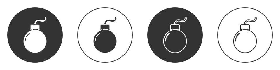 Black Bomb ready to explode icon isolated on white background. Circle button. Vector Illustration.