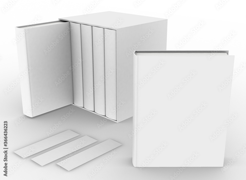 Aufkleber template empty book mockup set white background , 3d rendering