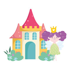 little fairy princess with wings castle garden tale cartoon