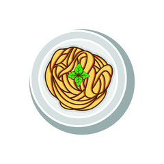 Hand drawn vector illustration of a plate of Fettuccine Alfredo.