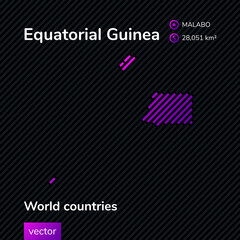 Vector stylized map of Equatorial Guinea in purple colors on a black background
