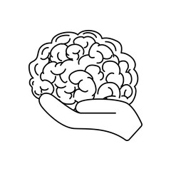 mental health concept, hand holding a brain icon, line style