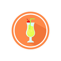 Vector Cartoon Illustration - Glass of Pina Colada with Drinking Straw, Cocktail Umbrella and Pineapple