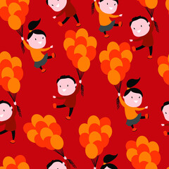 kids with ballons seamless pattern