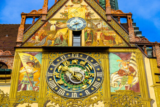 Ulm, Germany - July 5: famous historic facades at the old town of Ulm in Germany on July 5, 2020