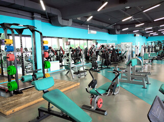Modern spacious gym with no people interior