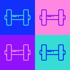 Pop art line Dumbbell icon isolated on color background. Muscle lifting icon, fitness barbell, gym, sports equipment, exercise bumbbell. Vector Illustration.