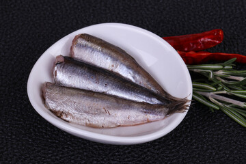 Anchovy fish snack in the bowl