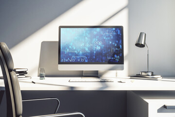 Obraz na płótnie Canvas Modern computer monitor with creative scientific formula concept, research and development concept. 3D Rendering