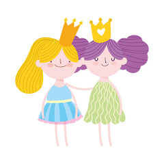 cute little fairy princess with crowns tale cartoon