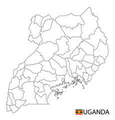 Uganda map, black and white detailed outline regions of the country.