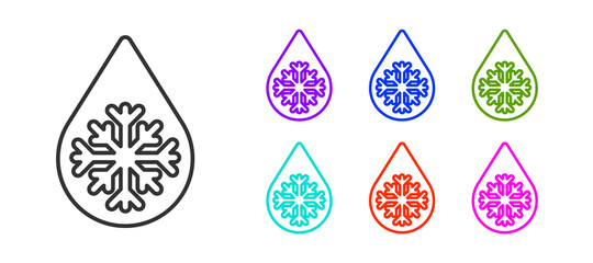 Black line Defrosting icon isolated on white background. From ice to water symbol. Set icons colorful. Vector Illustration.