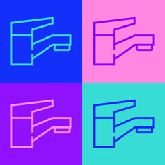 Pop art line Water tap icon isolated on color background. Vector Illustration.