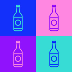 Pop art line Beer bottle icon isolated on color background. Vector Illustration.