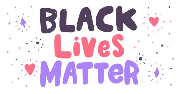 Animated 4k video footage blog cover. American poster with black lives matter on transparent background. Hand drawn illustration. Social poster, banner.