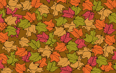 Illustration of Autumn / Fall leaves pattern on brown background