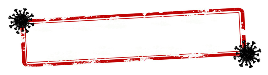 CORONAVIRUS banner - Red grunge scratched blank empty  stamp sticker, with cartoon virus symbol, isolated on white background