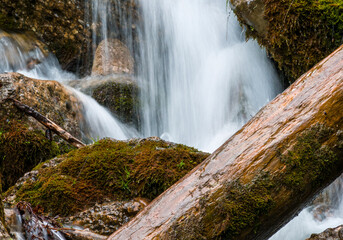Obraz premium Foamy Valley Waterfall in Bucegi mountains accessible from Busteni town. Long exposure picture of a waterfall.