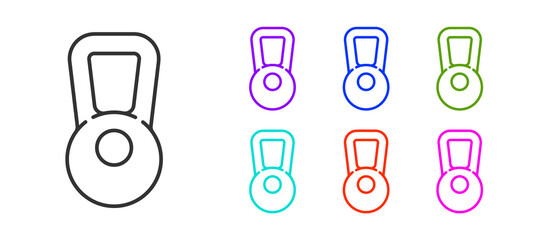 Black line Kettlebell icon isolated on white background. Sport equipment. Set icons colorful. Vector Illustration.