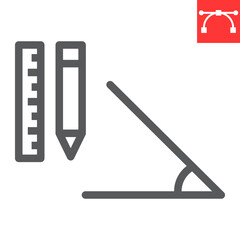 Geometry line icon, school and education, pencil and ruler sign vector graphics, editable stroke linear icon, eps 10.