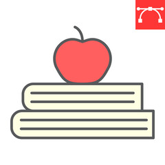 Books with apple color line icon, school and education, apple and book sign vector graphics, editable stroke colorful linear icon, eps 10.
