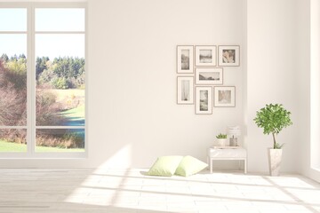 White empty room. Scandinavian interior design. 3D illustration